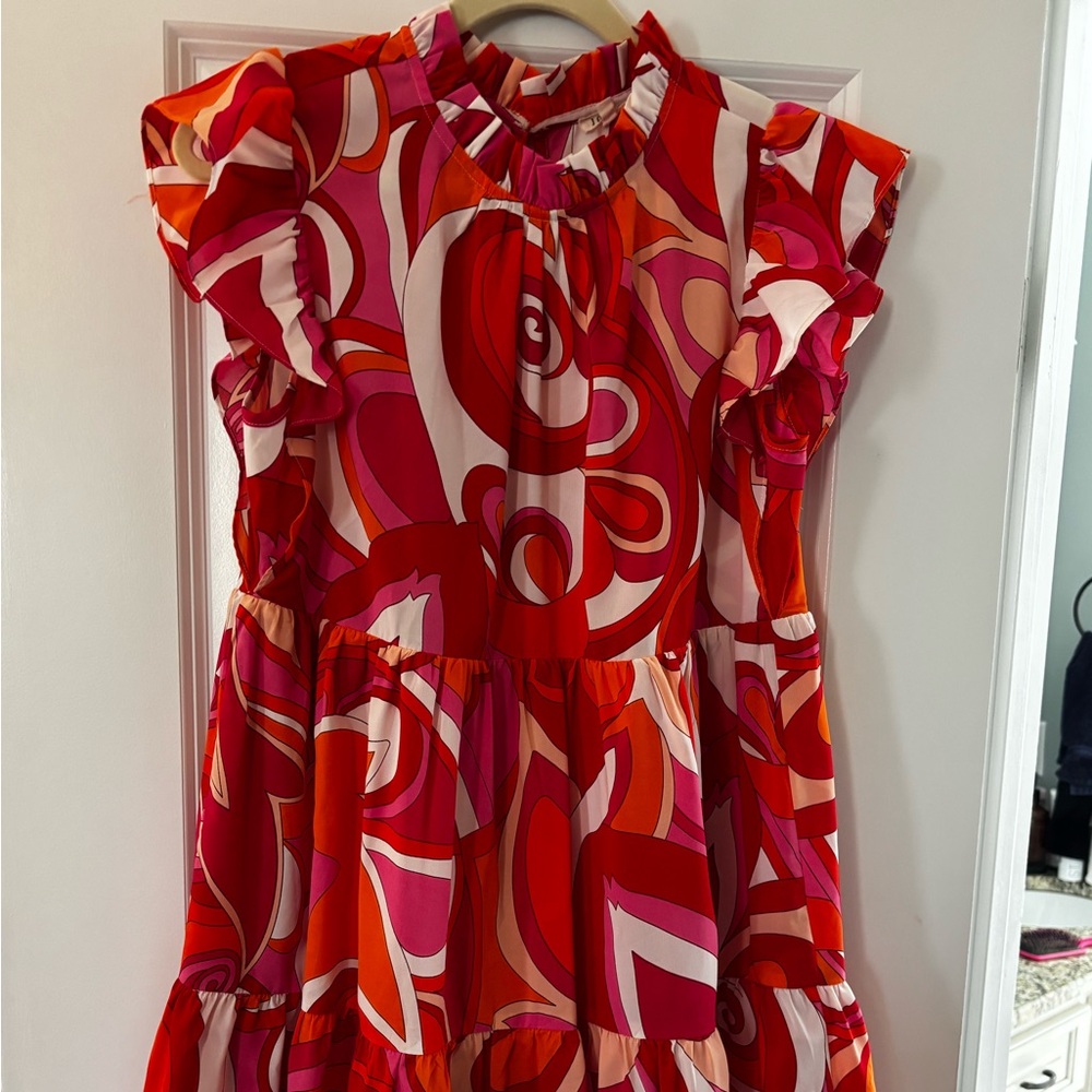 JODIFL Red and Pink Swirl Casual Dress